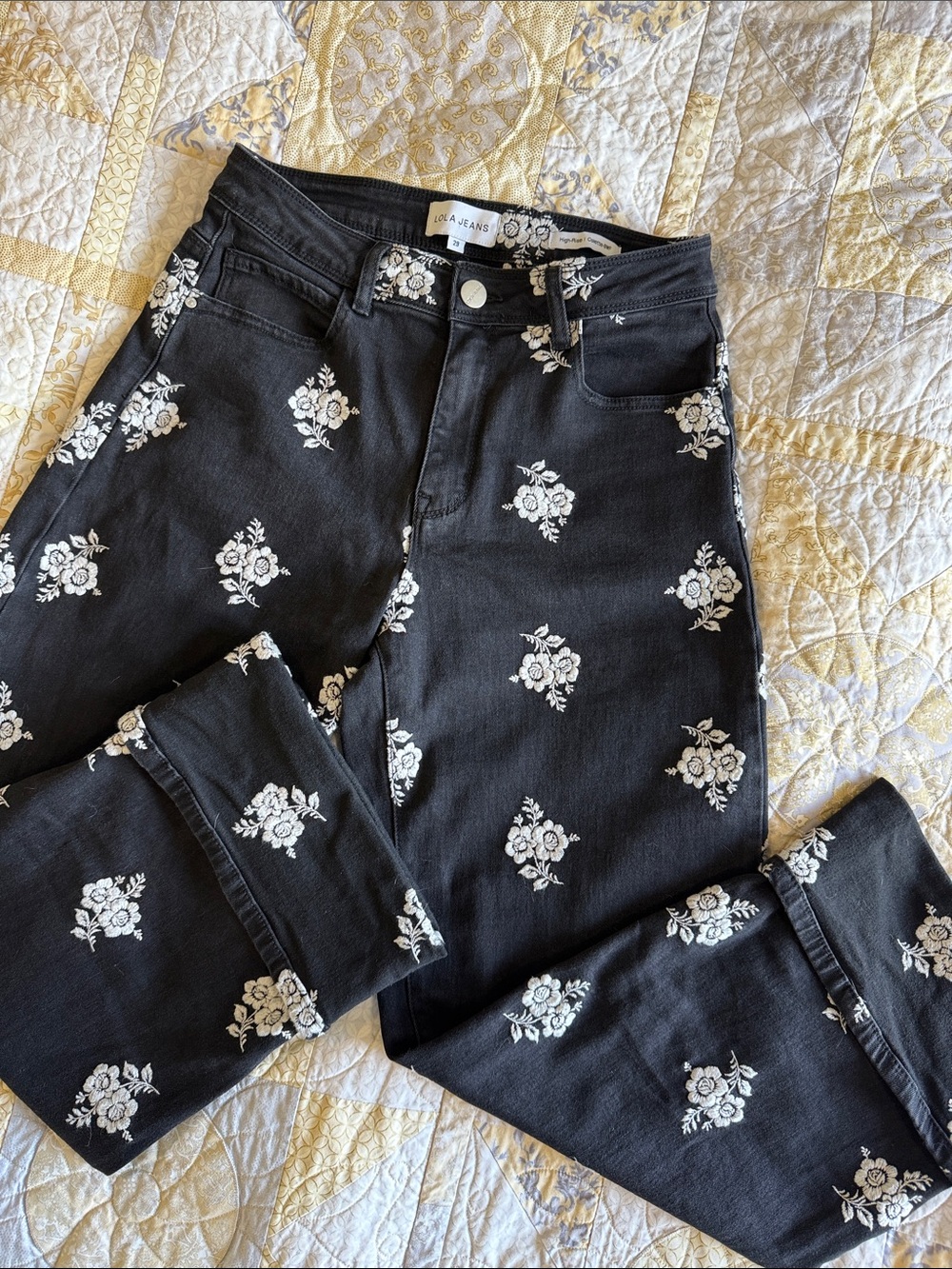 Lola Jeans High-Rise Colette-BWF Black Floral Jeans - Women's Embroidered Denim
